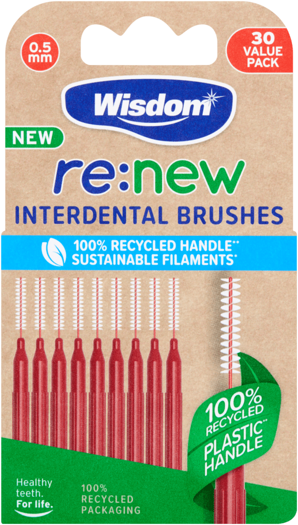 Wisdom re:new Interdental Brushes - 0.5mm Red in packaging