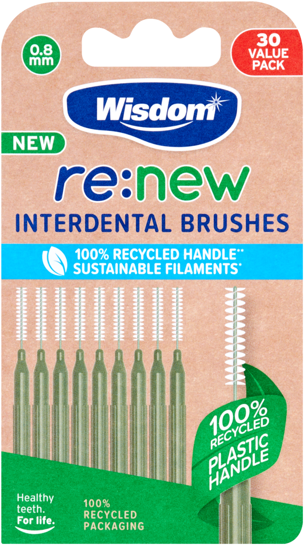 Wisdom re:new Interdental Brushes - 0.8mm Green in packaging