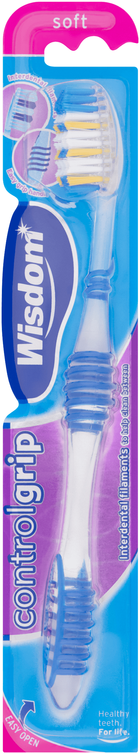 Wisdom Control Grip Soft toothbrush in packaging
